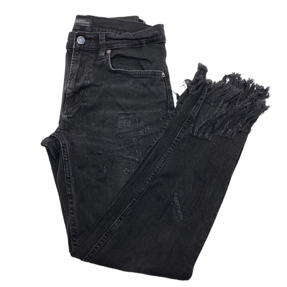 Zara Black Destructed Frayed Hem Jeans Size 4 - Picture 1 of 7